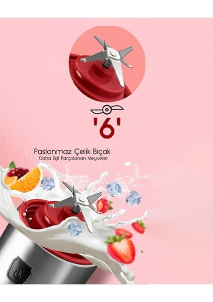 Cook&eat Blender - Şarj Edilebilir Blender - 450 ml - Gümüş-Kırmızı
