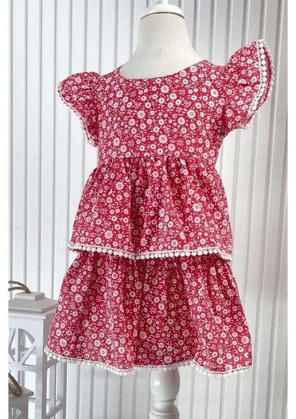 Çiçekli Elbise Kırmızı MDVK118