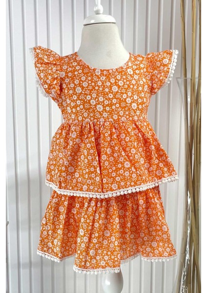 Çiçekli Elbise Turuncu MDVK118