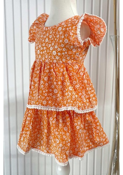 Çiçekli Elbise Turuncu MDVK118 modelleri