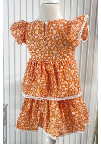 Çiçekli Elbise Turuncu MDVK118 fırsatları