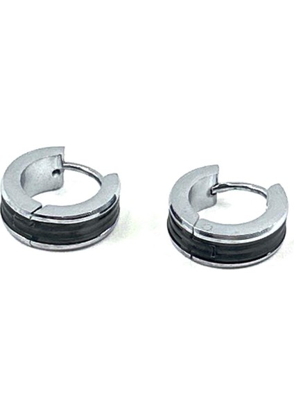 Siyah - Gümüş Renk Yuvarlak Unisex Küpe EAR21