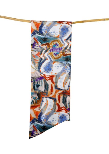 At Figürlü Kahverengi Twill Üçgen Fular 26X135 cm