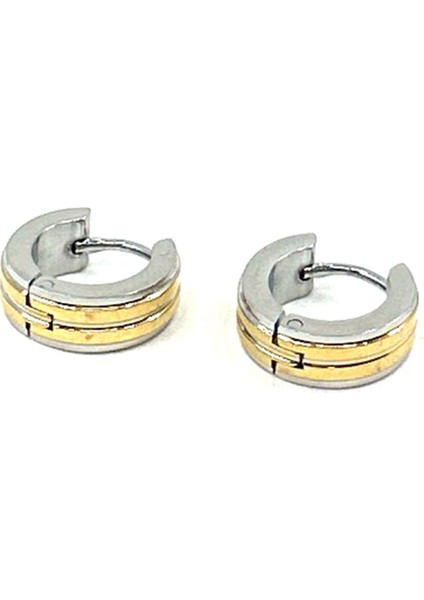 Gümüş Renk - Altın Renk Yuvarlak Unisex Küpe EAR22