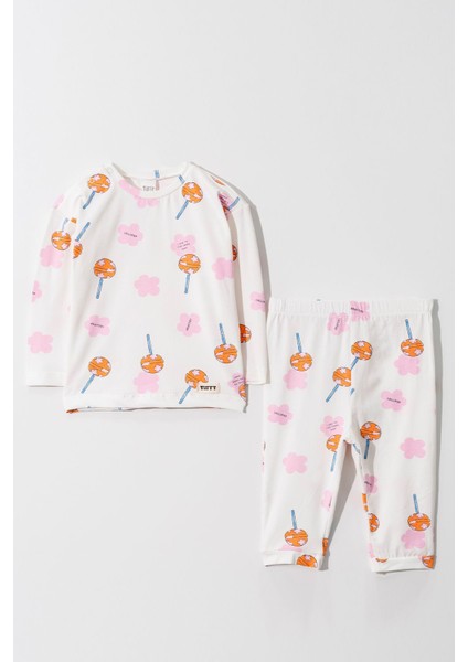%100 Pamuk Lolipop Detaylı Mevsimlik Kız Çocuk Pijama