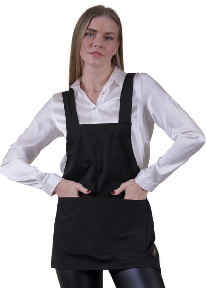 Siyah Çift Cepli Basic Çok Amaçlı Önlük Apron Şef Barista Ressam Işçi Mutfak Önlüğü