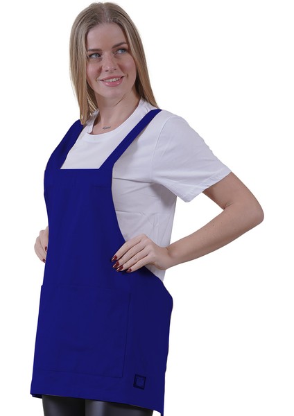 Saks Mavisi Çift Cepli Basic Çok Amaçlı Önlük Apron Şef Barista Ressam Işçi Mutfak Önlüğü