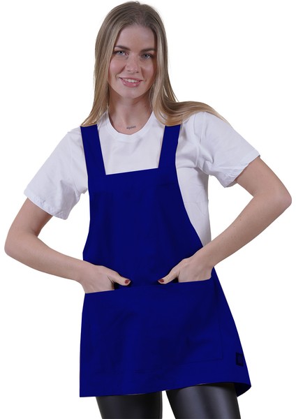 Saks Mavisi Çift Cepli Basic Çok Amaçlı Önlük Apron Şef Barista Ressam Işçi Mutfak Önlüğü
