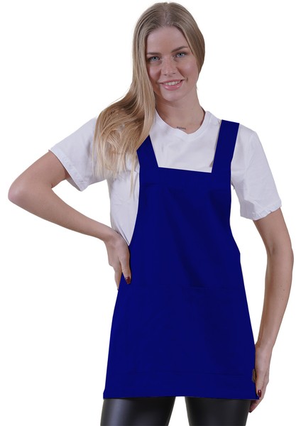 Saks Mavisi Çift Cepli Basic Çok Amaçlı Önlük Apron Şef Barista Ressam Işçi Mutfak Önlüğü