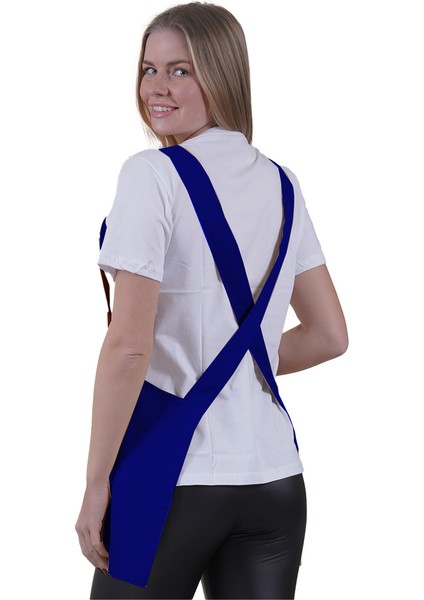 Saks Mavisi Çift Cepli Basic Çok Amaçlı Önlük Apron Şef Barista Ressam Işçi Mutfak Önlüğü
