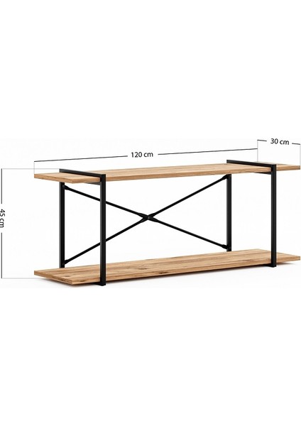 Televizyon Ünitesi Tv Standı Raflı Metal Sehpa Çam 1379