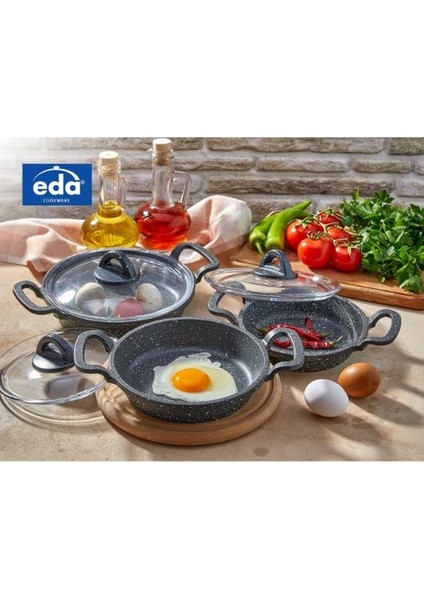 Cookware ZK-905 Büyük Boy Asya 3'lü Granit Döküm Kapaklı Sahan Set