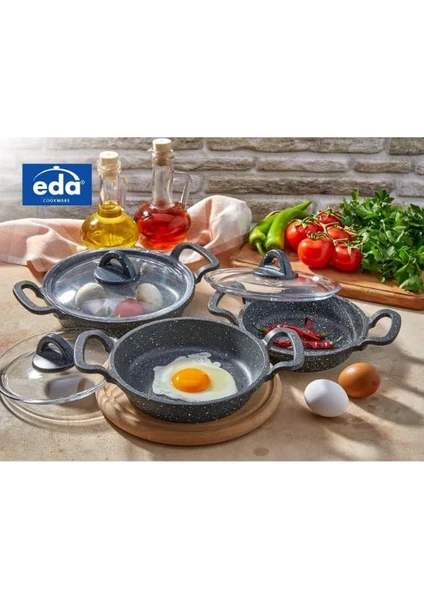 Cookware ZK-905 Büyük Boy Asya 3'lü Granit Döküm Kapaklı Sahan Set