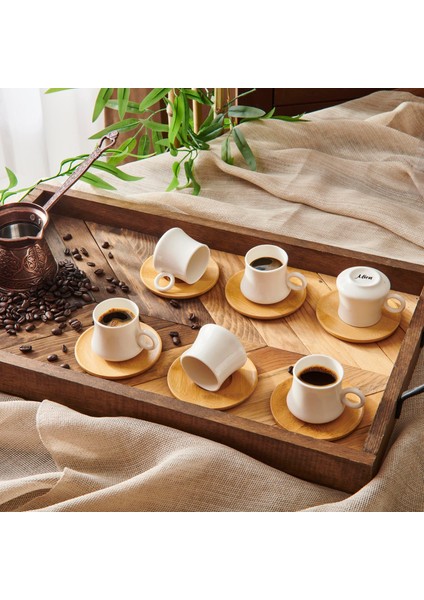 Bambu 12 Parça Kahve Fincan Seti - Beyaz / Kahverengi - 90 ml