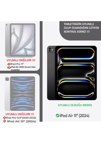Apple iPad Air 11inç M2/M3 Air 4/5.Nesil 10.9 Kılıf Kalem Bölmeli Akrilik Şeffaf Ayrılabilir Case 2025-2024 modelleri