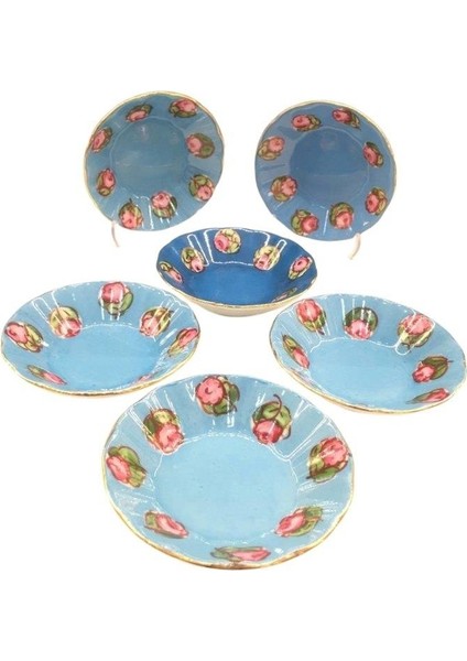Porselen El Boyama Çay Tabağı 6'lı Turkuaz