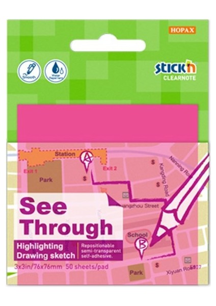 Stick'n 21711 Yapışkanlı Saydam Not Kağıdı 76X76 Neon Pembe