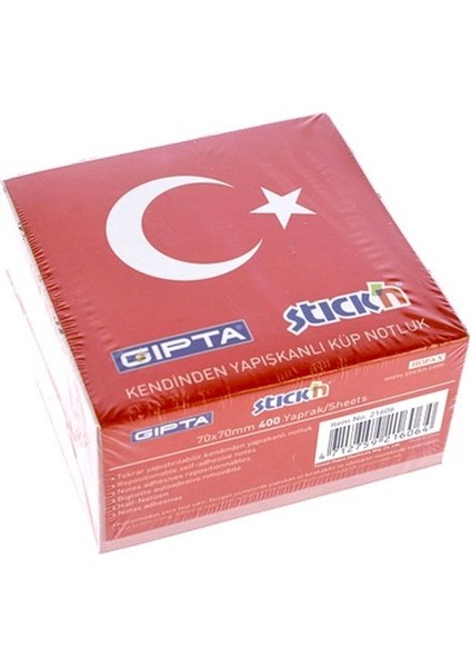 Stick'n 21606 Yapışkanlı Küpnot Kağıdı Türkiye 70X70 400 Yaprak