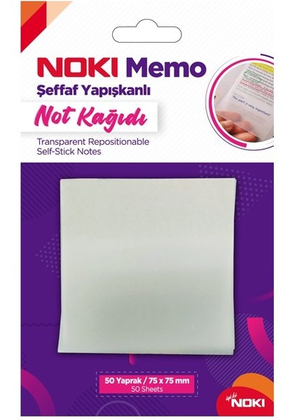 Memo 75X75 Şeffaf 50 Yp Yapışkanlı Not Kağıdı Postit 12300