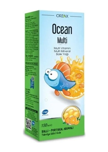 Ocean Orzax Multi Ballı-Portakal Aromalı Şurup Multi Vitamin Multi Mineral Balık Yağı | 150 ml