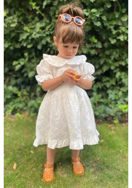 Bebe Yaka Elbise Ekru MDVK128