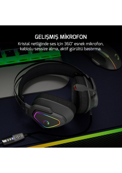 GamePower Kyruse Gri 7.1 Surround RGB Gaming Titreşimli Kulaklık