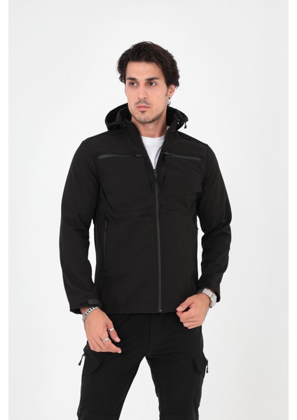 CAMP456 Outdoor Softshell Su Ve Rüzgara Dayanıklı içi Polarlı Seyyar Kapüşonlu Erkek Taktik Mont