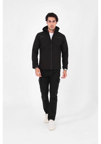 CAMP456 Outdoor Softshell Su Ve Rüzgara Dayanıklı içi Polarlı Seyyar Kapüşonlu Erkek Taktik Mont