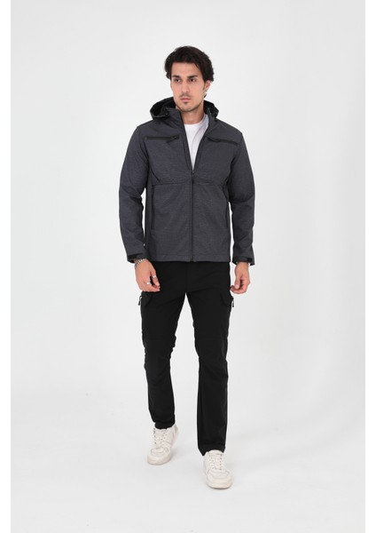 CAMP456 Outdoor Softshell Su Ve Rüzgara Dayanıklı içi Polarlı Seyyar Kapüşonlu Erkek Taktik Mont