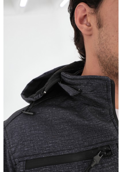 CAMP456 Outdoor Softshell Su Ve Rüzgara Dayanıklı içi Polarlı Seyyar Kapüşonlu Erkek Taktik Mont