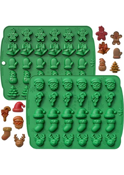 (2 Paket) Silikon Şeker Kalıpları, 30-Cavity Noel Silikon Kalıpları Sakızlı Şeker Çikolata Buz Küpü Bisküvi Jöle Köpek Kurabiye (Yurt Dışından)