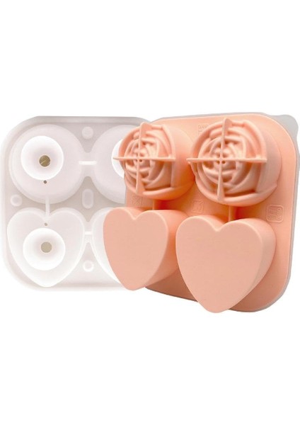 Yaratıcı-Zarif Kalp Şeklinde Gül Buz Küpü Yapıcı 3D Buz Küpü Kalıp Tepsileri 4/6-Cavity Silikon Gül Buz Topu Yapım Aracı Buz Küpü Tepsisi Silikon Gül Şeklinde Buz Küpü (Yurt Dışından)