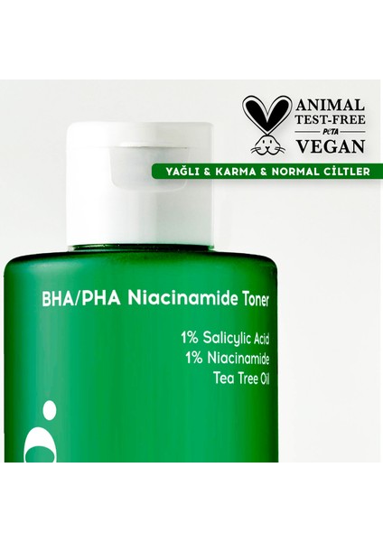 BHA PHA Niacinamide Tonik | Gözenek Sıkılaştırıcı Akne Siyah Nokta Karşıtı | Salisilik Asit