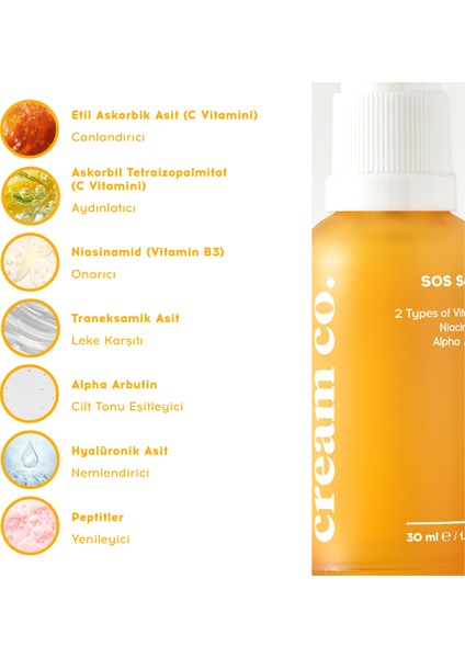 SOS C Vitamini Arbutin Serum | Aydınlatıcı Cilt Tonu Eşitleyici | Niacinamide | Tüm Cilt Tipleri