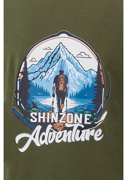 Erkek Bisiklet Yaka Mevsimlik Adventure Baskılı Standart Fit Haki T-Shirt fiyatları