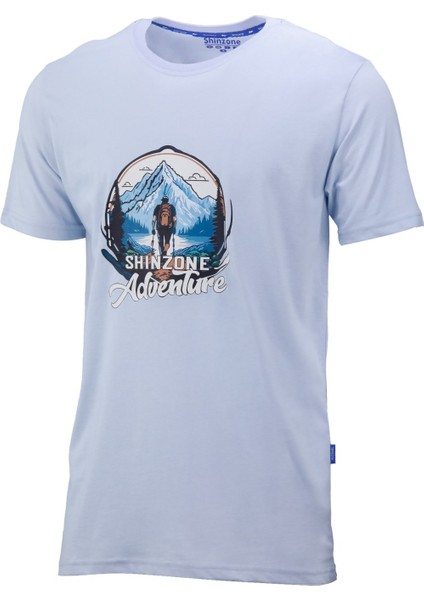 Erkek Bisiklet Yaka Mevsimlik Adventure Baskılı Standart Fit Mavi T-Shirt