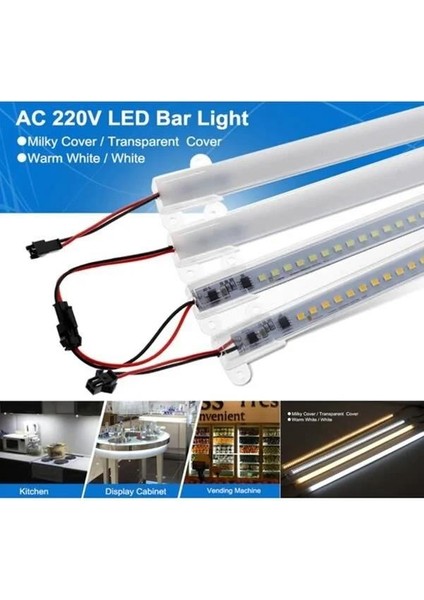 220 Volt 4014 Çubuk LED Beyaz 6000-6500K -Şeffaf Cam 50 cm Kasalı Dim Edilebilir Bar LED 220V