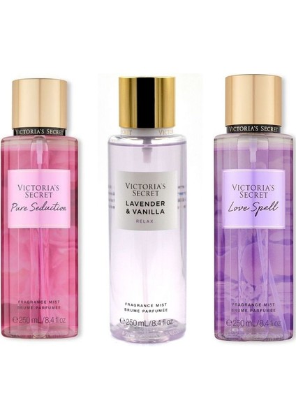 Vıctorıa's Secret Pure Seduction-Lavender ve Vanilla-Love Spell Vücut Spreyi Üçlü Set fırsatları