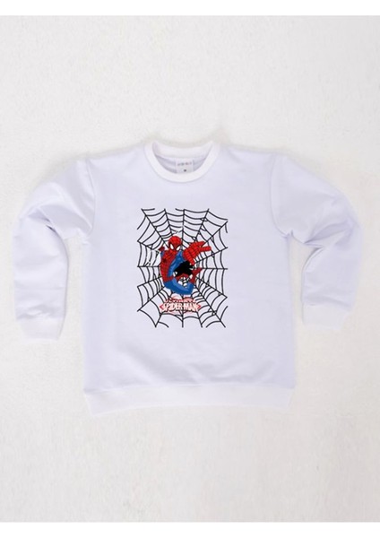 Spiderman Baskılı Örümcek Adam Pamuklu Kumaş Çocuk Sweatshirt