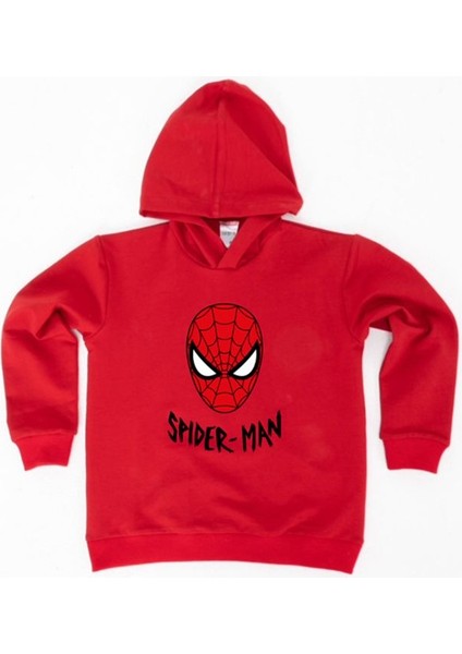 Spiderman Baskılı Örümcek Adam Kapüşonlu Pamuklu Kumaş Çocuk Sweatshirt