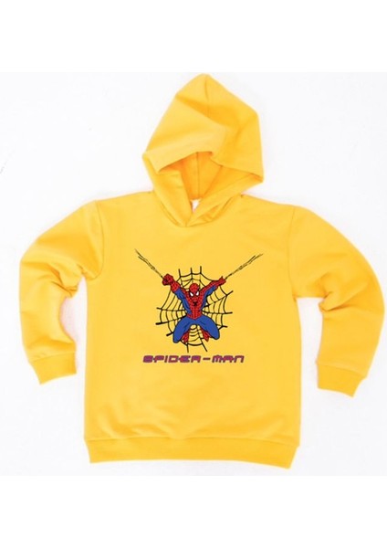 Spiderman Baskılı Örümcek Adam Kapüşonlu Pamuklu Kumaş Çocuk Sweatshirt