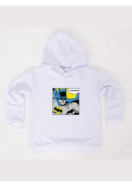 Batman Baskılı Kapüşonlu Pamuklu Kumaş Çocuk Sweatshirt