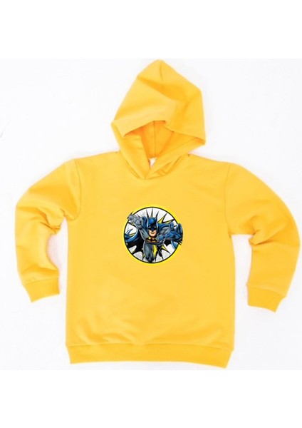 Batman Baskılı Kapüşonlu Pamuklu Kumaş Çocuk Sweatshirt