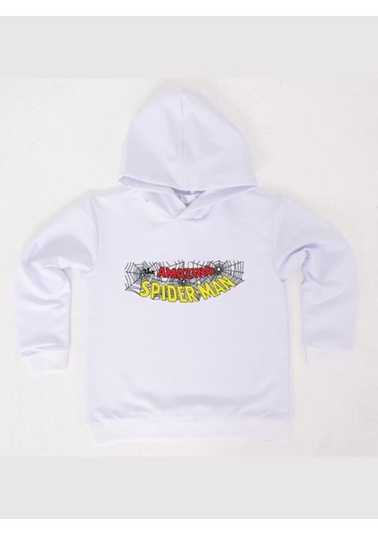 Spiderman Baskılı Örümcek Adam Kapüşonlu Pamuklu Kumaş Çocuk Sweatshirt