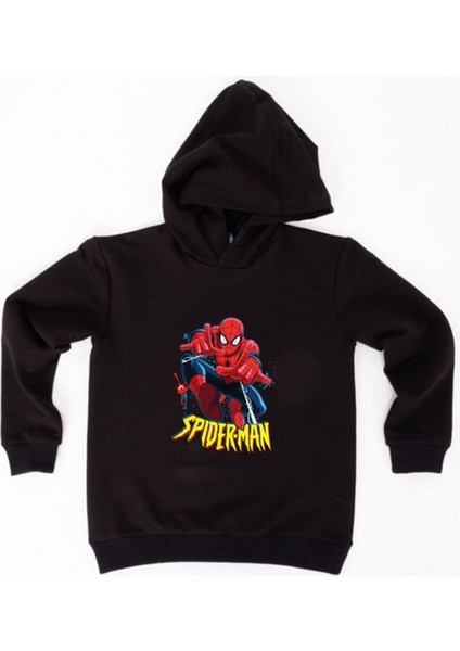 Spiderman Baskılı Örümcek Adam Kapüşonlu Pamuklu Kumaş Çocuk Sweatshirt