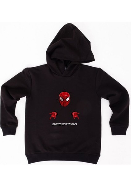 Spiderman Baskılı Örümcek Adam Kapüşonlu Pamuklu Kumaş Çocuk Sweatshirt