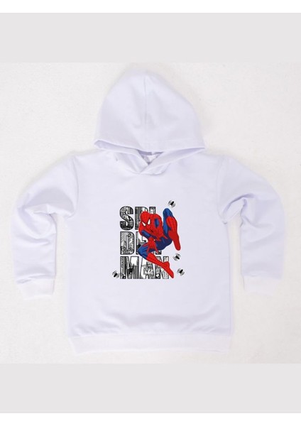 Spiderman Baskılı Örümcek Adam Kapüşonlu Pamuklu Kumaş Çocuk Sweatshirt