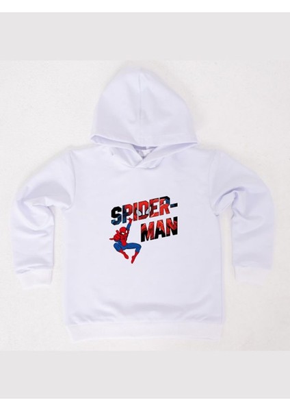 Spiderman Baskılı Örümcek Adam Kapüşonlu Pamuklu Kumaş Çocuk Sweatshirt