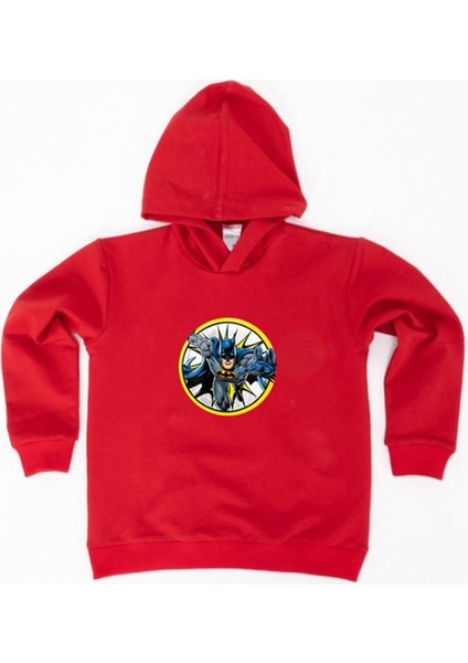 Batman Baskılı Kapüşonlu Pamuklu Kumaş Çocuk Sweatshirt