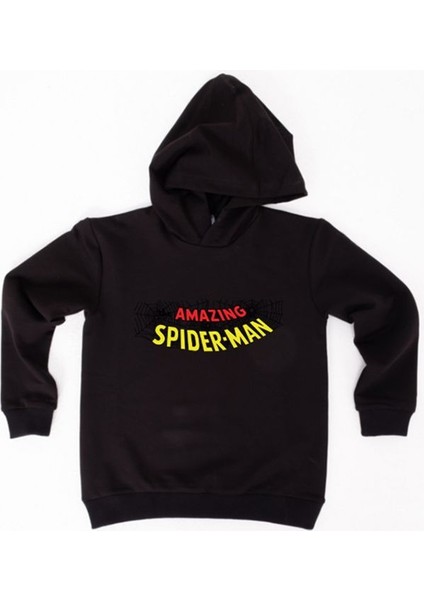 Spiderman Baskılı Örümcek Adam Kapüşonlu Pamuklu Kumaş Çocuk Sweatshirt
